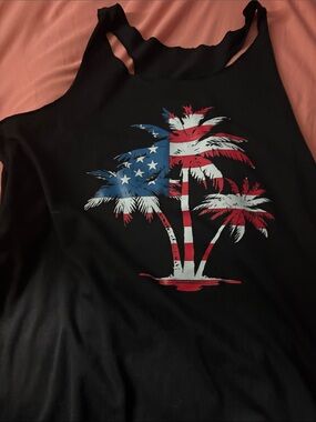 SHEIN Black Tank Top with American Flag Palm Tree Print